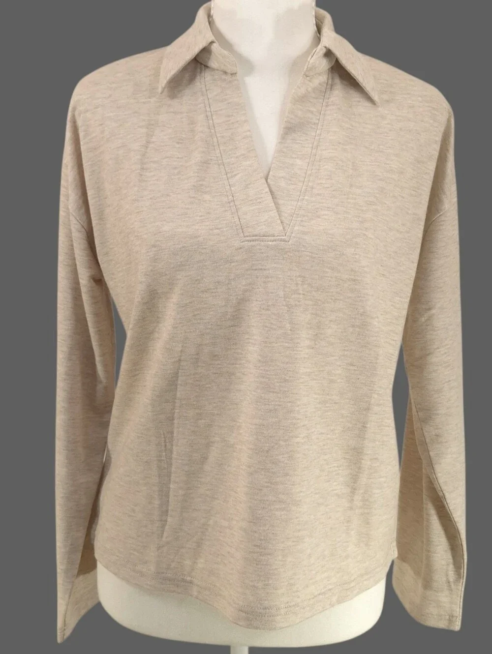 J.Crew Factory Womens Long Sleeve Top Collared V-Neck Pullover Heather Oat Small